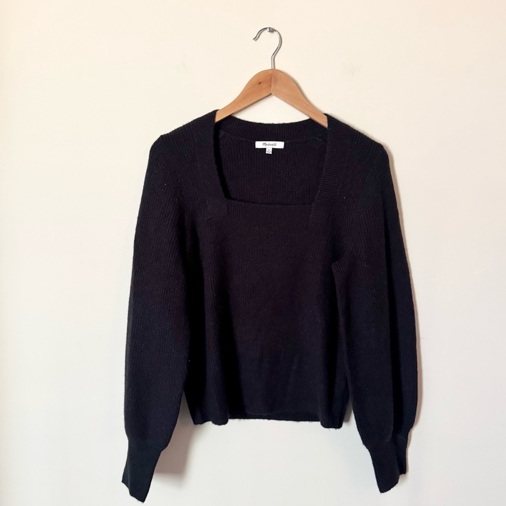 Madewell Melwood Square-Neck Pullover Sweater True Black Coziest Yarn Size M - Picture 5 of 12